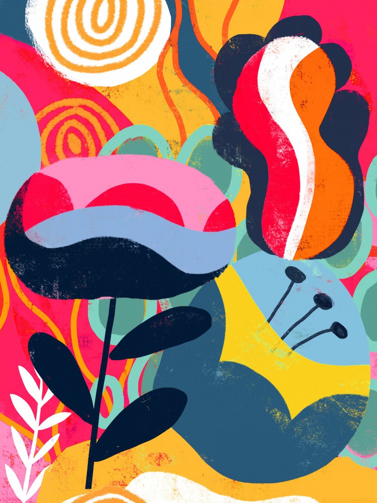 Colorful Shapes And Floral Elements