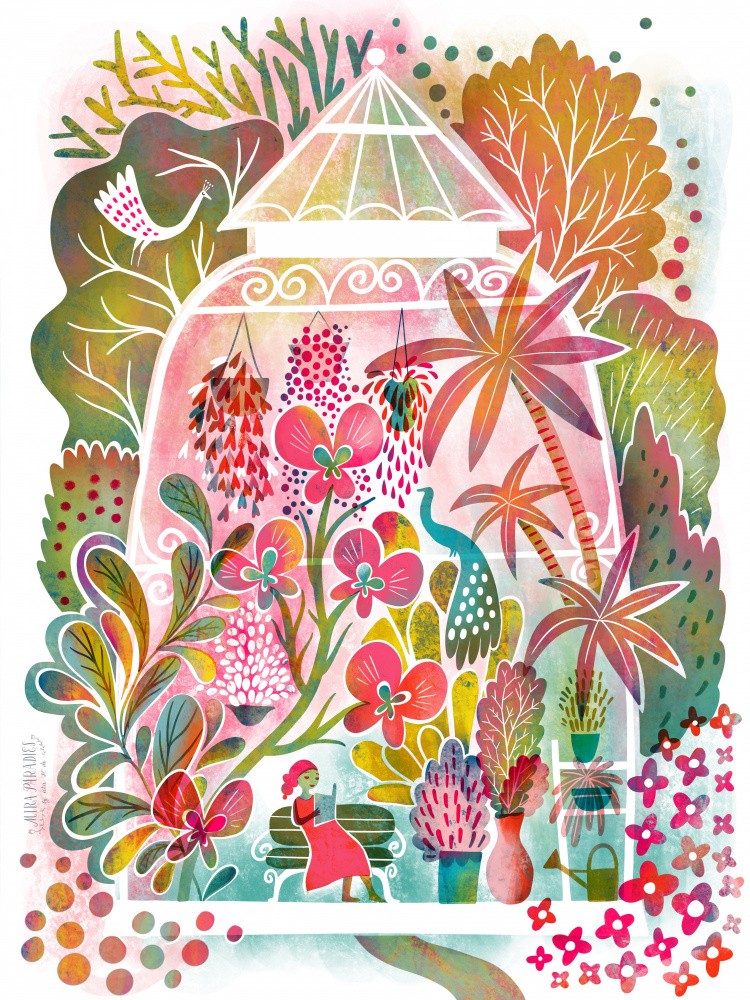 Reading In A Tropical Blooming Greenhouse