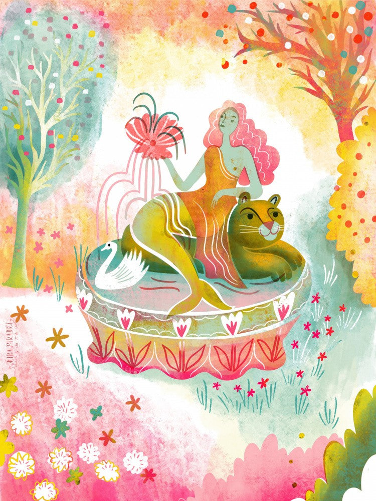 Mermaid Fountain On Tiger With Swan