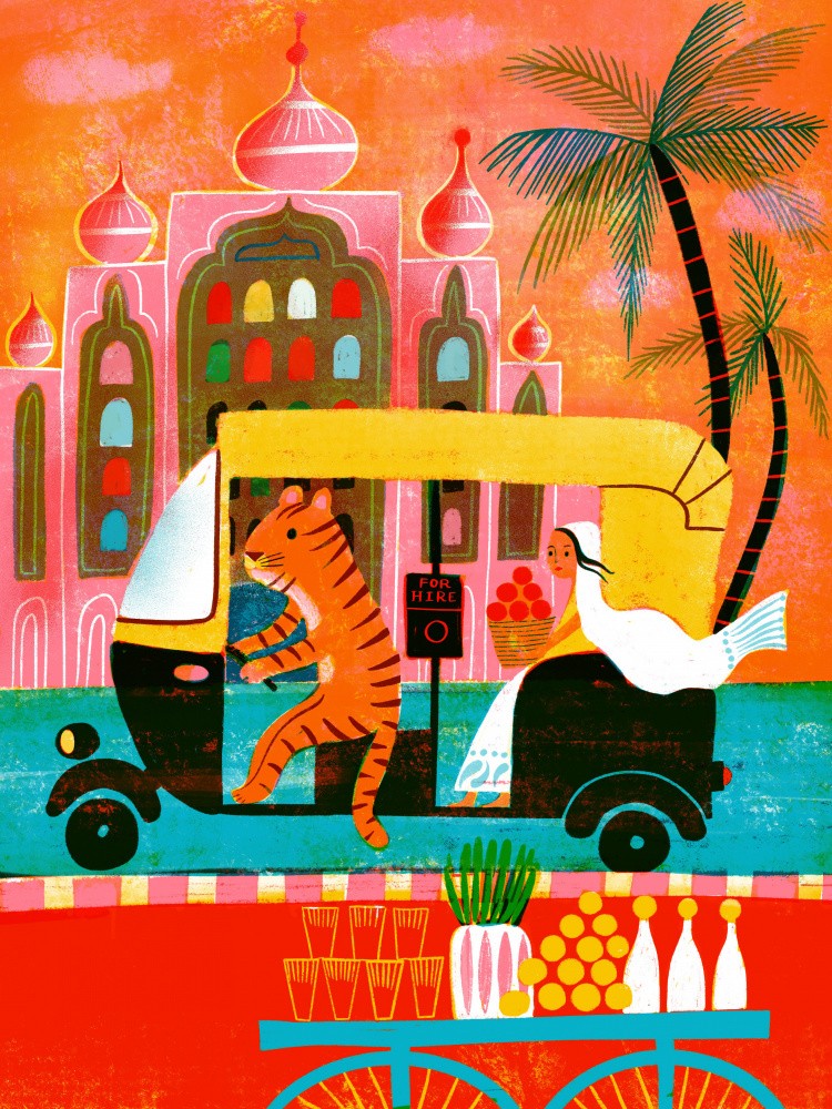 Sérigraphie Tigre en Pousse-pousse Indien