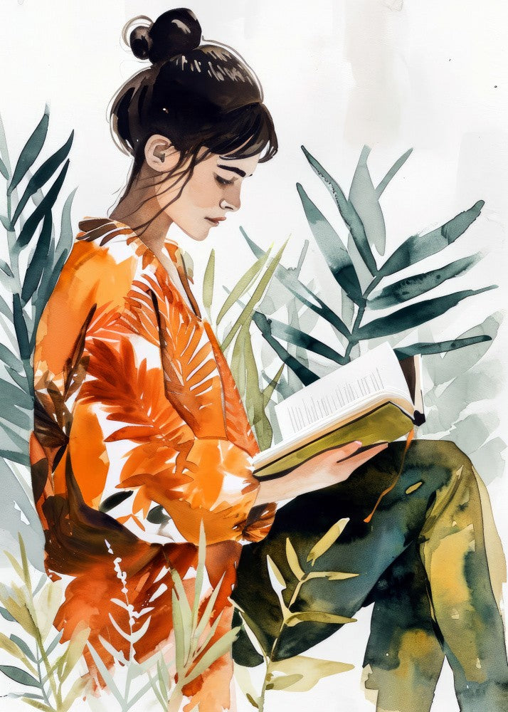 Relaxing With Book Watercolor Digital Painting (1)