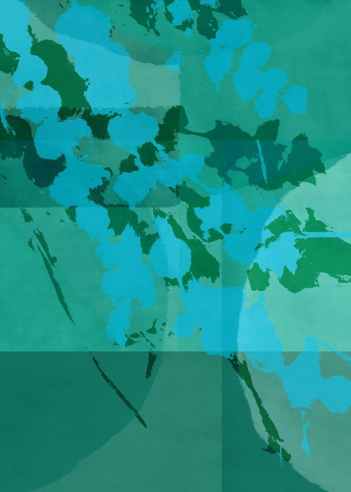 Abstract Botanical. Florals in blue, green, turquoise.