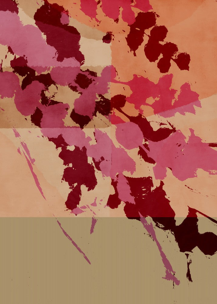 Bright Colors Botanical. Florals in wine red, pink, brown on peach.