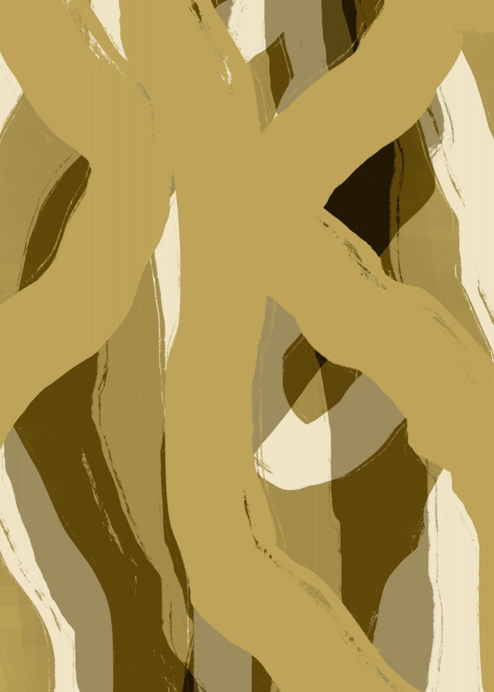 Abstract Organic Shapes. Mustard, Brown and Beige Lines No.2