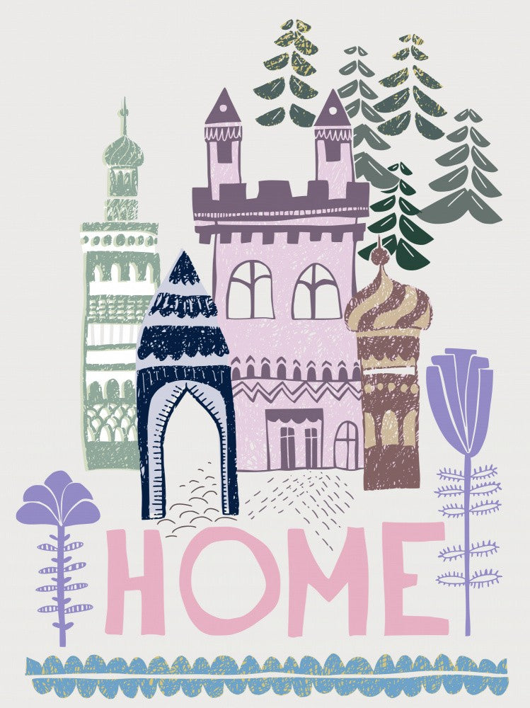 Block print Home lilac