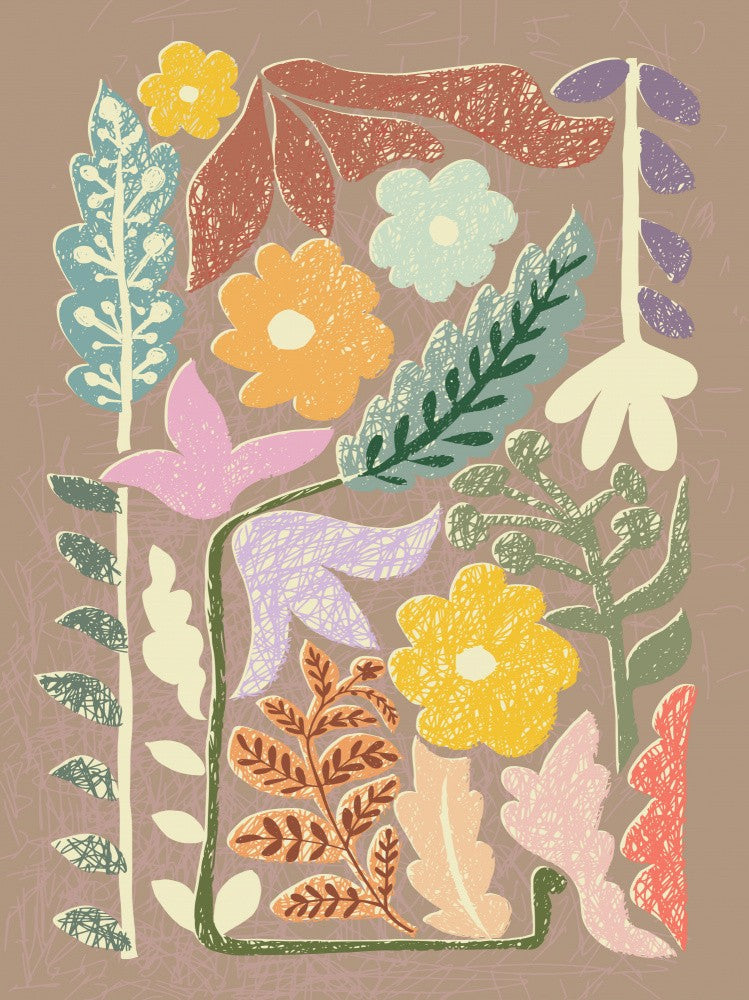 Block print summer meadow earthy tones