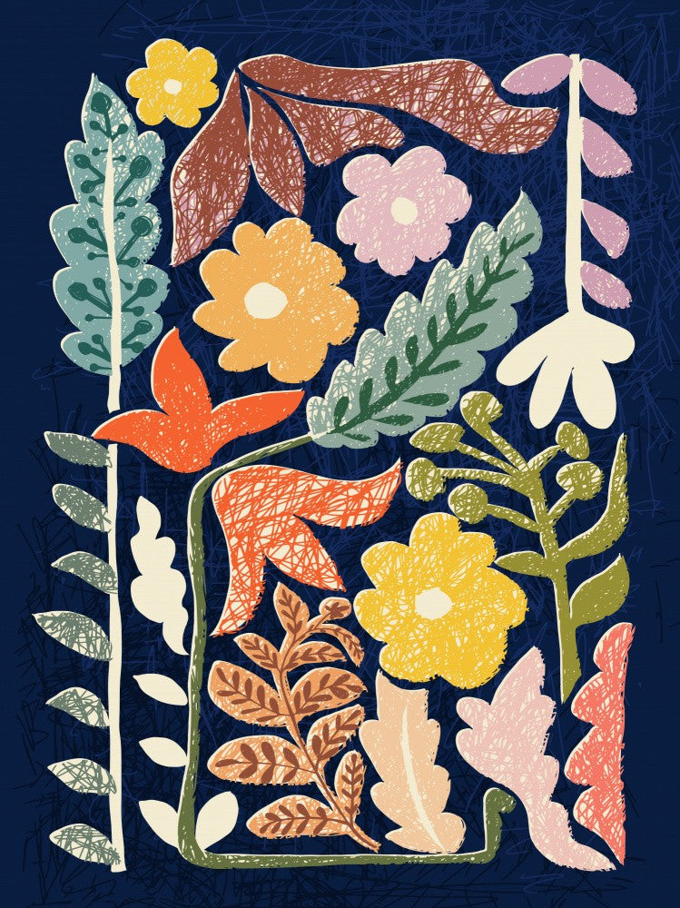 Block print summer meadow dark blue