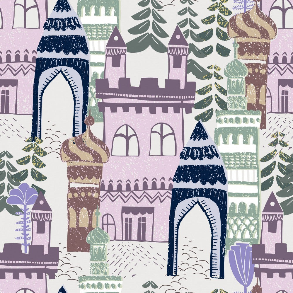 Block print Home castle pattern lilac blue