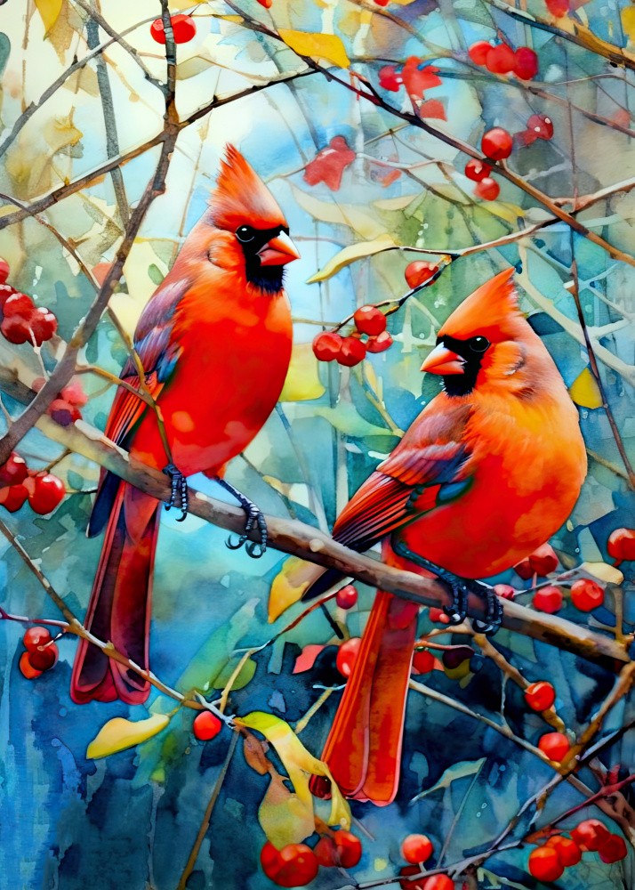 Red Cardinal Watercolor Animal Art (2)
