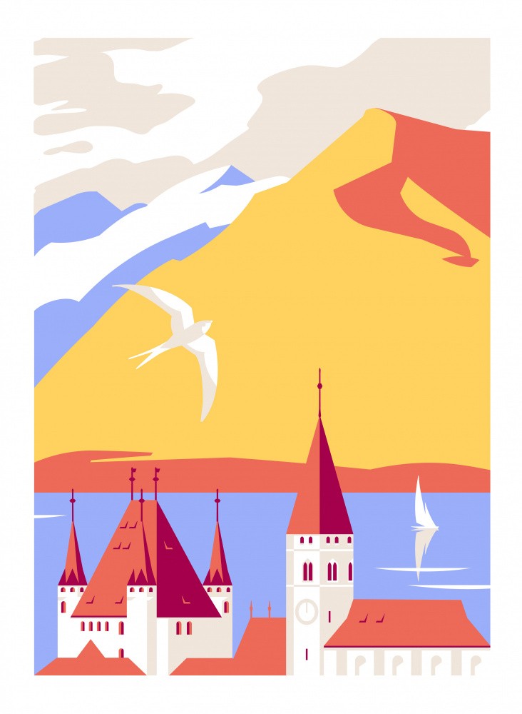 City of Thun Switzerland Swiss Alps Thun Lake Landscape Mountain View