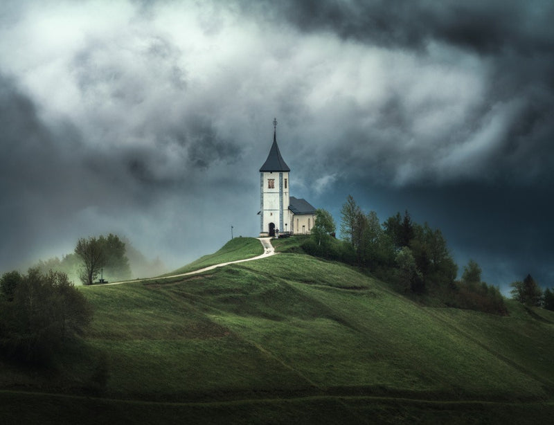 Church in the village of Jamnik after the rain