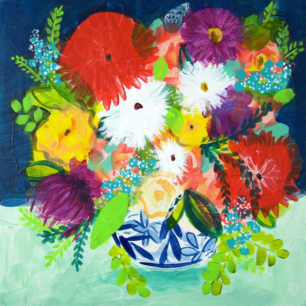Summer Bouquet With Blue and White Vase I