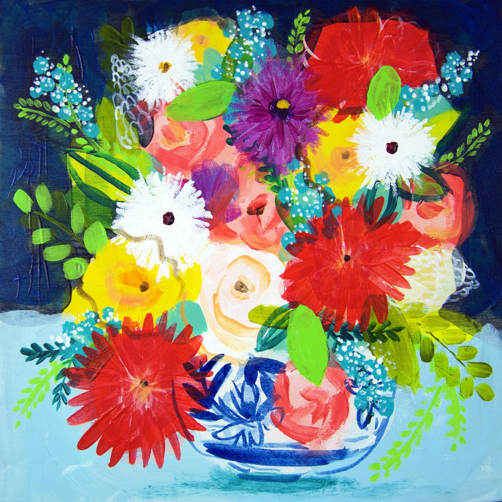 Summer Bouquet With Blue and White Vase II