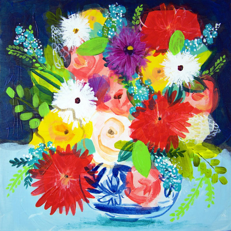 Summer Bouquet With Blue and White Vase II