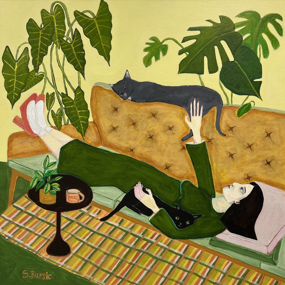 Cat Lady on Couch having a date