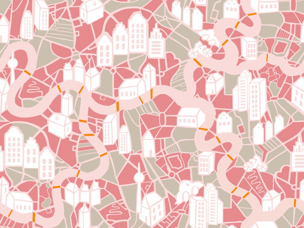 City life map pearl pink pattern