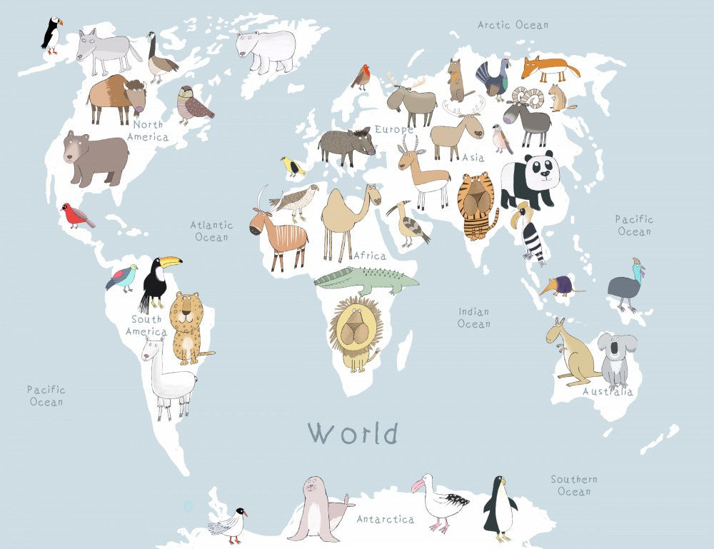 Illustrated Map of the World with Cute Animals