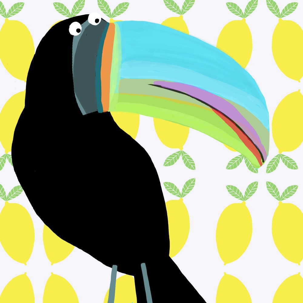 Tropischer Tukanvogel mit Zitronenmuster-Hintergrund von Carla Daly