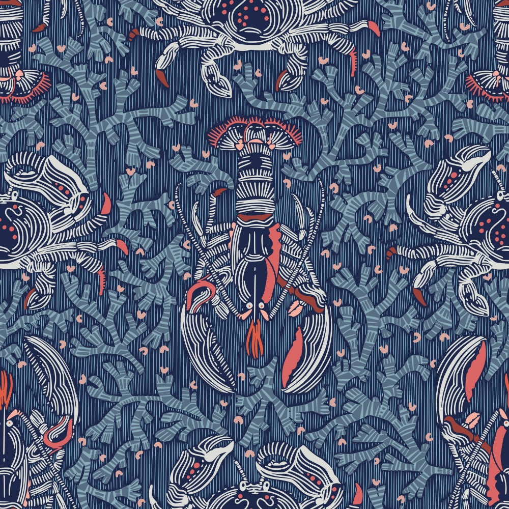 Lobster and crab coastal nostalgia navy pattern