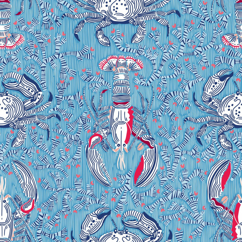Lobster and crab coastal nostalgia summer blue pattern