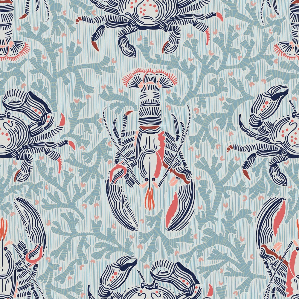 Lobster and crab coastal nostalgia mint pattern