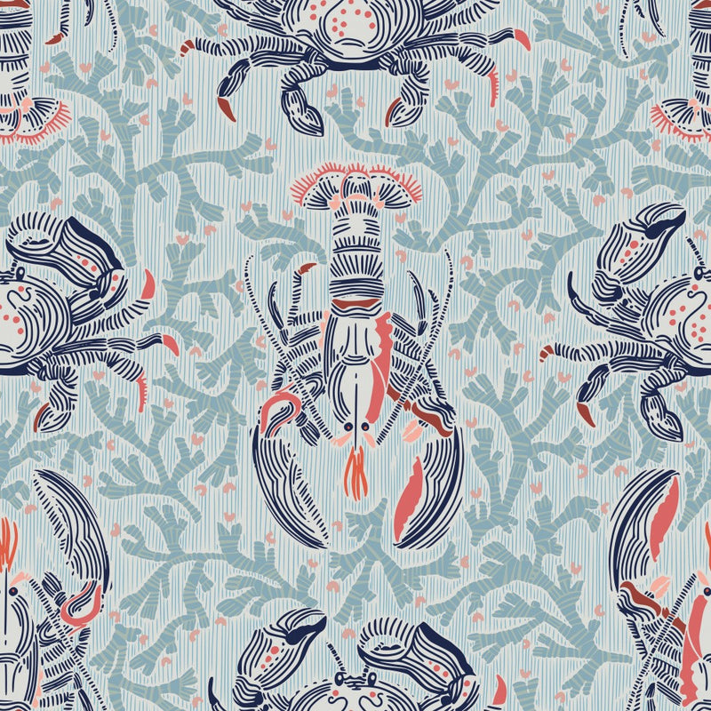 Lobster and crab coastal nostalgia mint pattern