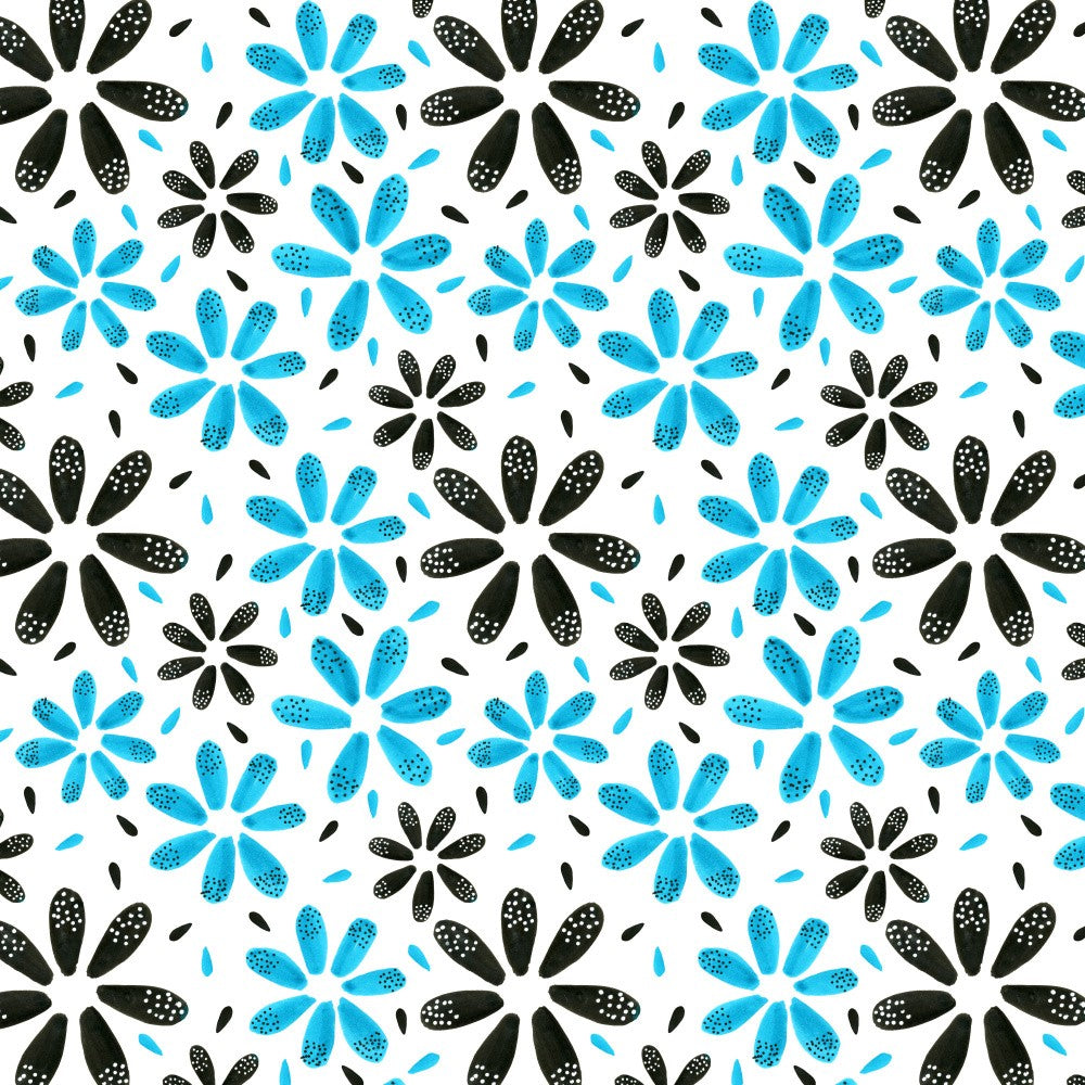 Dotted Florals Blue Black