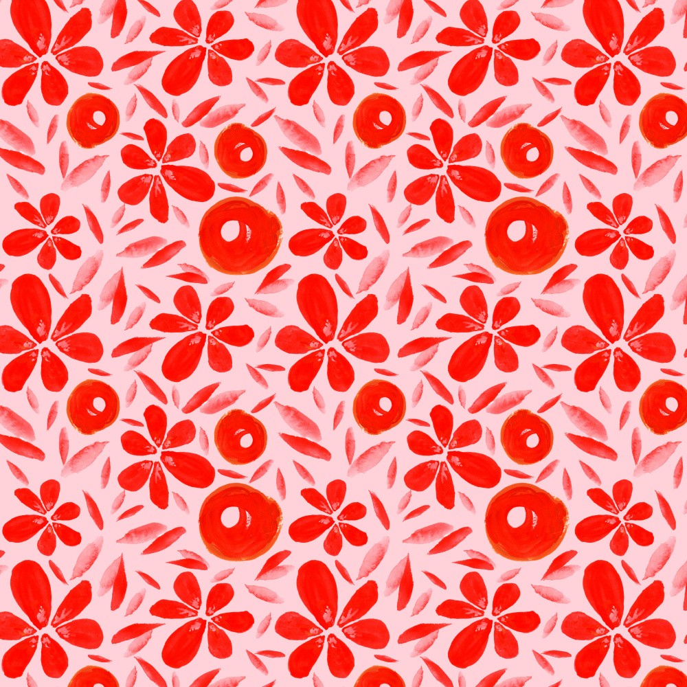 Flowery Red On Pink