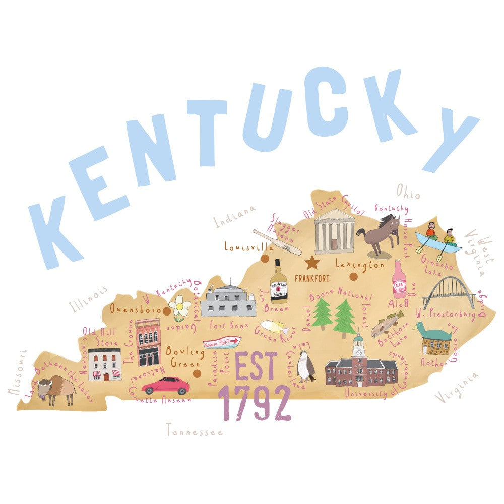 Illustrierte Karte von Kentucky von Künstler Carla Daly