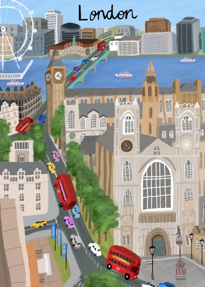 London City with View of the Thames River and Big Ben by Artist Carla Daly
