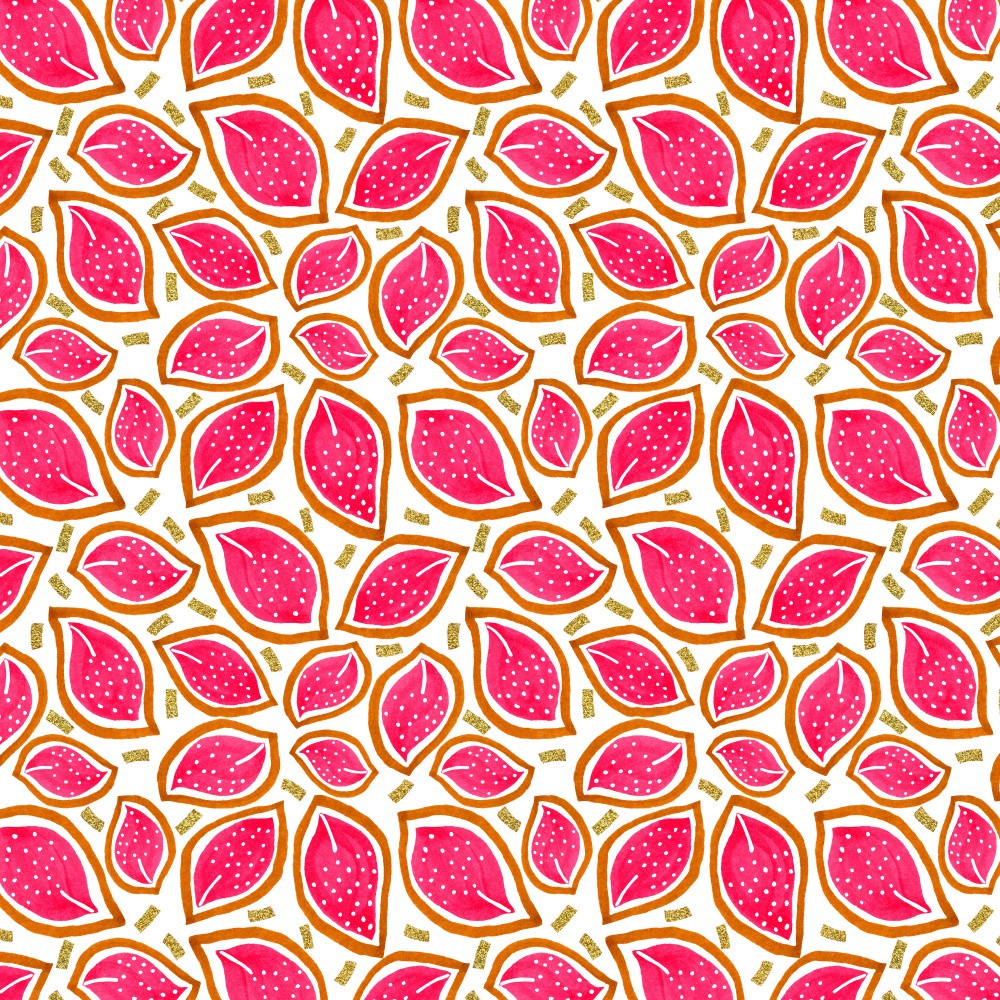 Coral l Gold Glitter Leaves Coral Gold