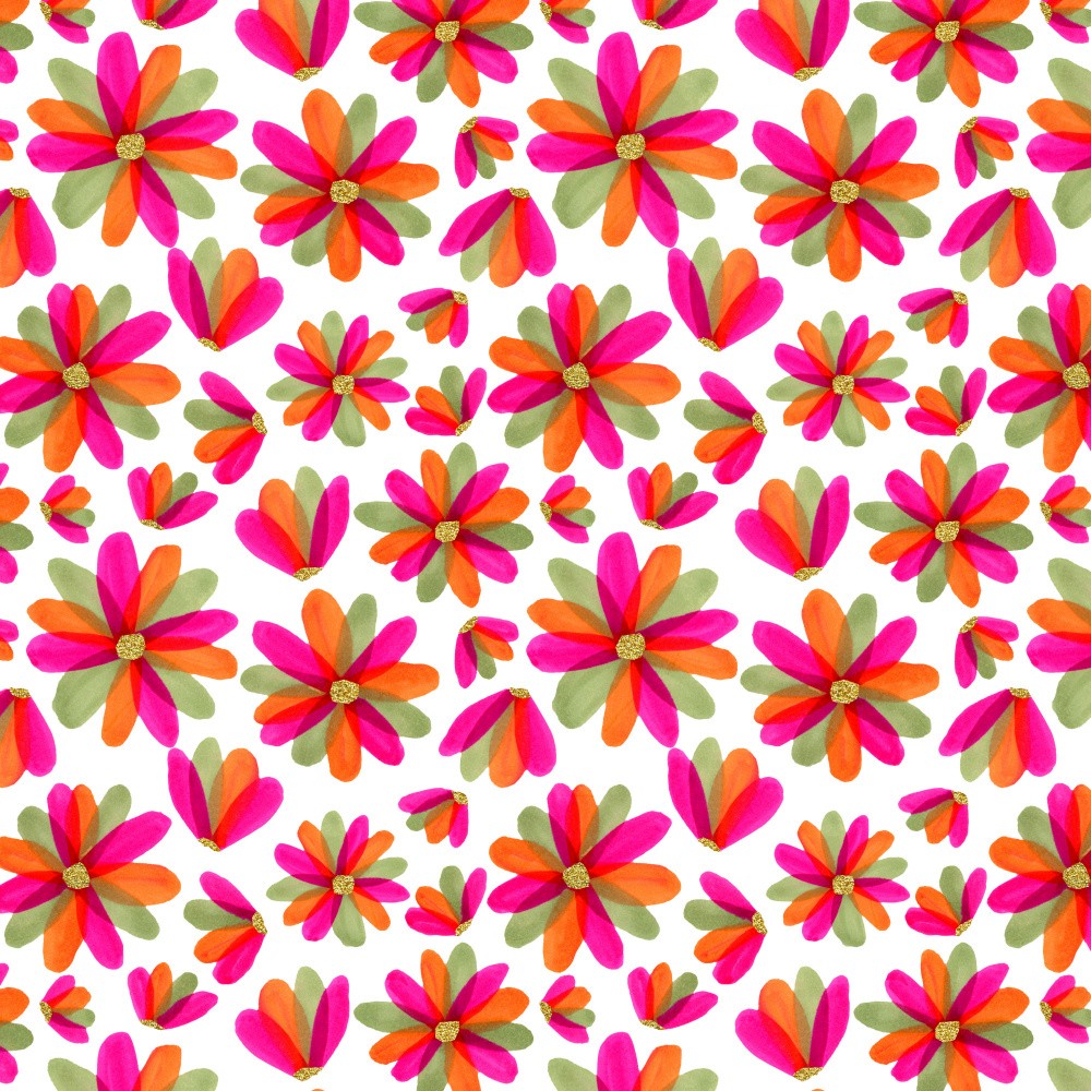 Magenta Green  Gold Glitter Floral Hue