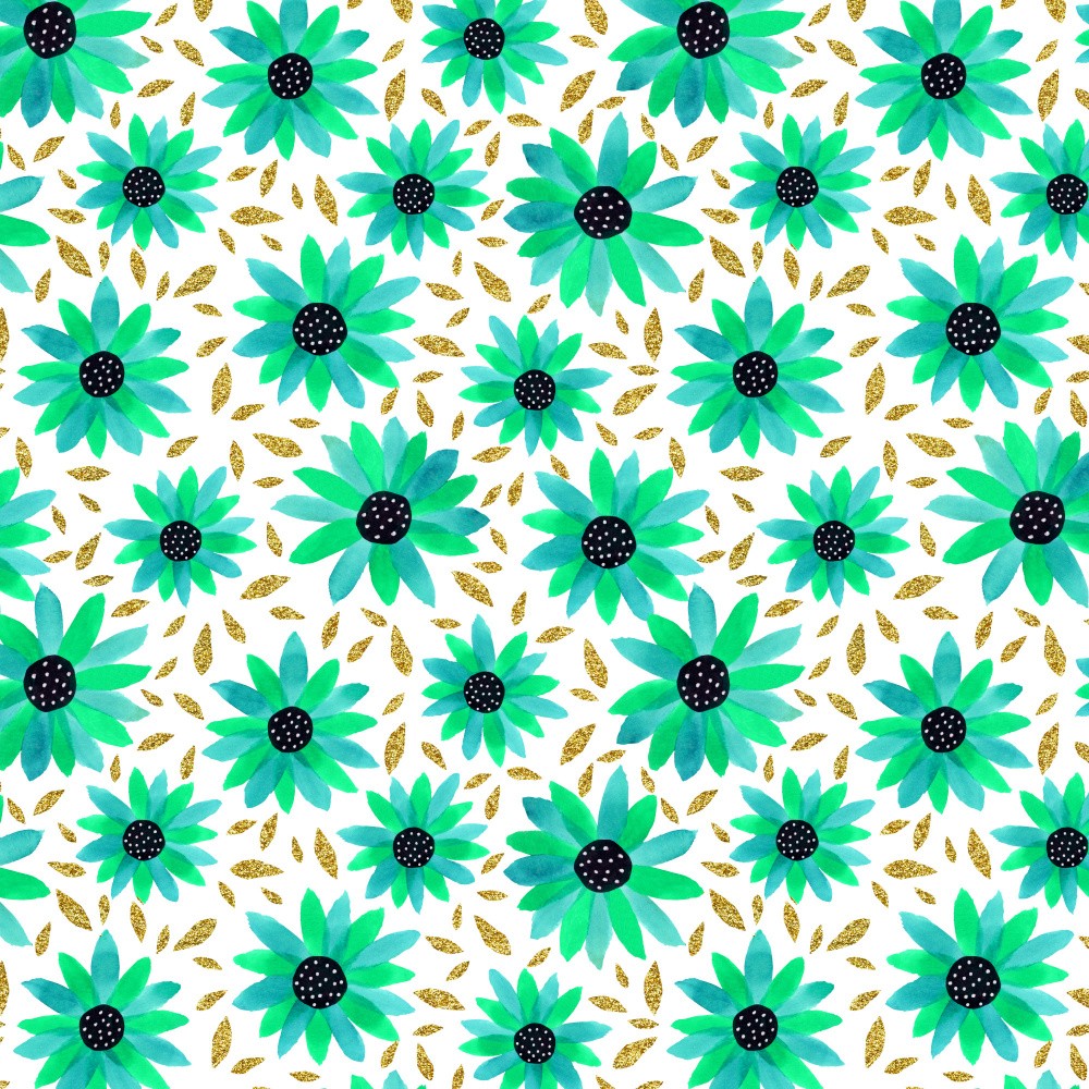Turquoise Mint Gold Glitter Floral Polka Dot Center Pattern Copy