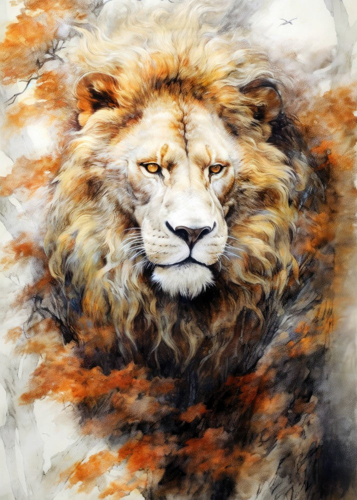 White Lion Watercolor Animal Art