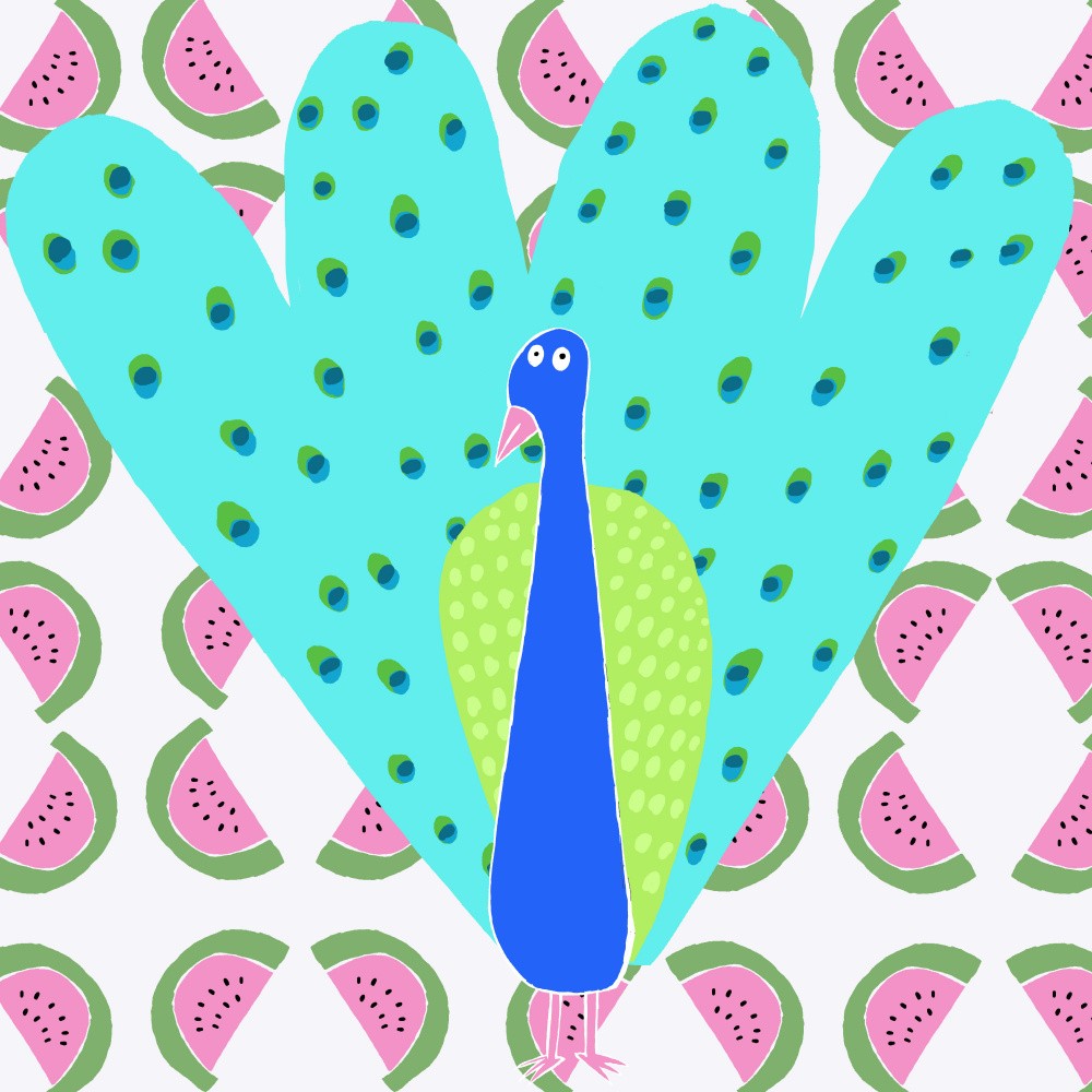 Electric Peacock with Watermelon Pattern by Artist Carla Daly