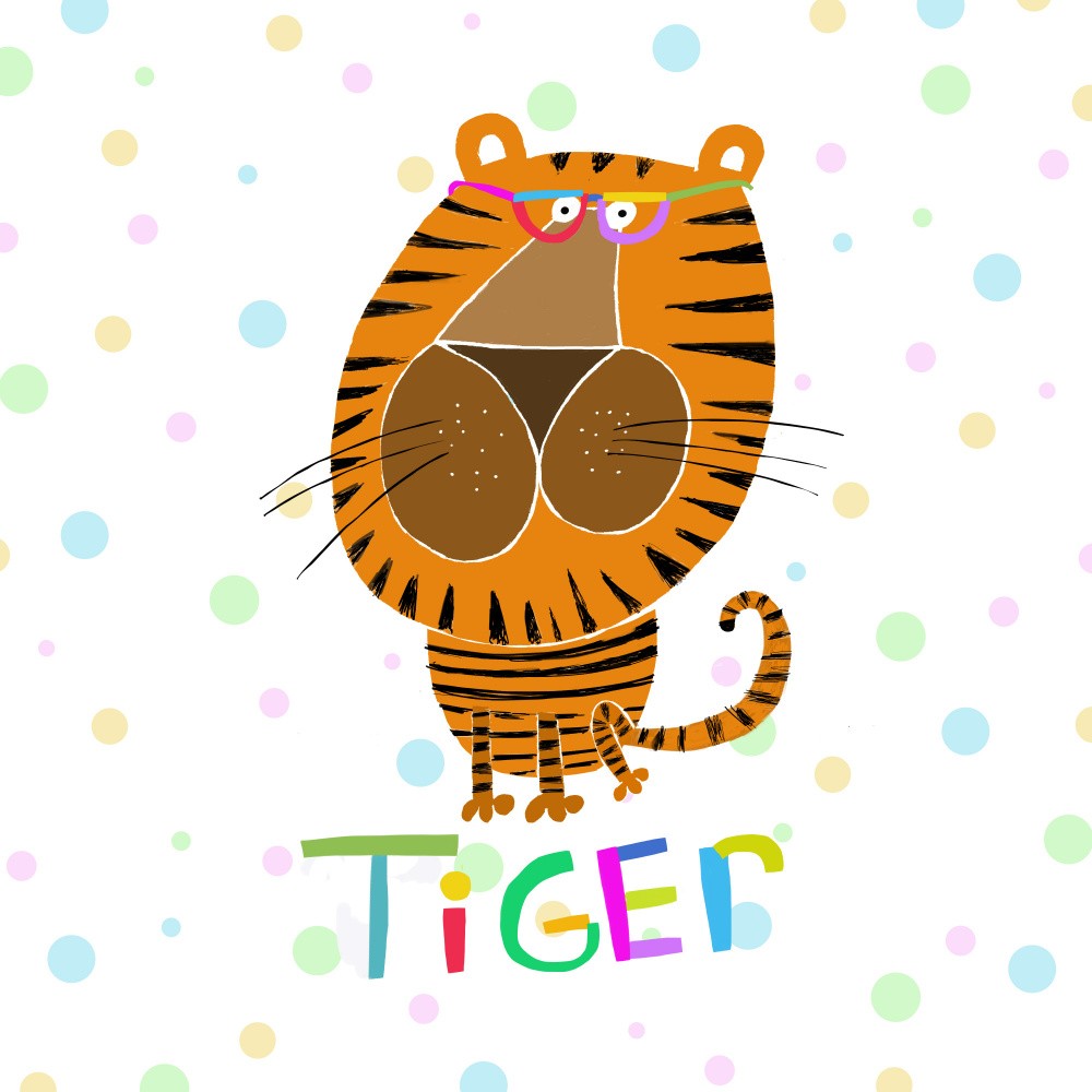 Fröhlicher Tiger mit Brille von Illustratorin Carla Daly