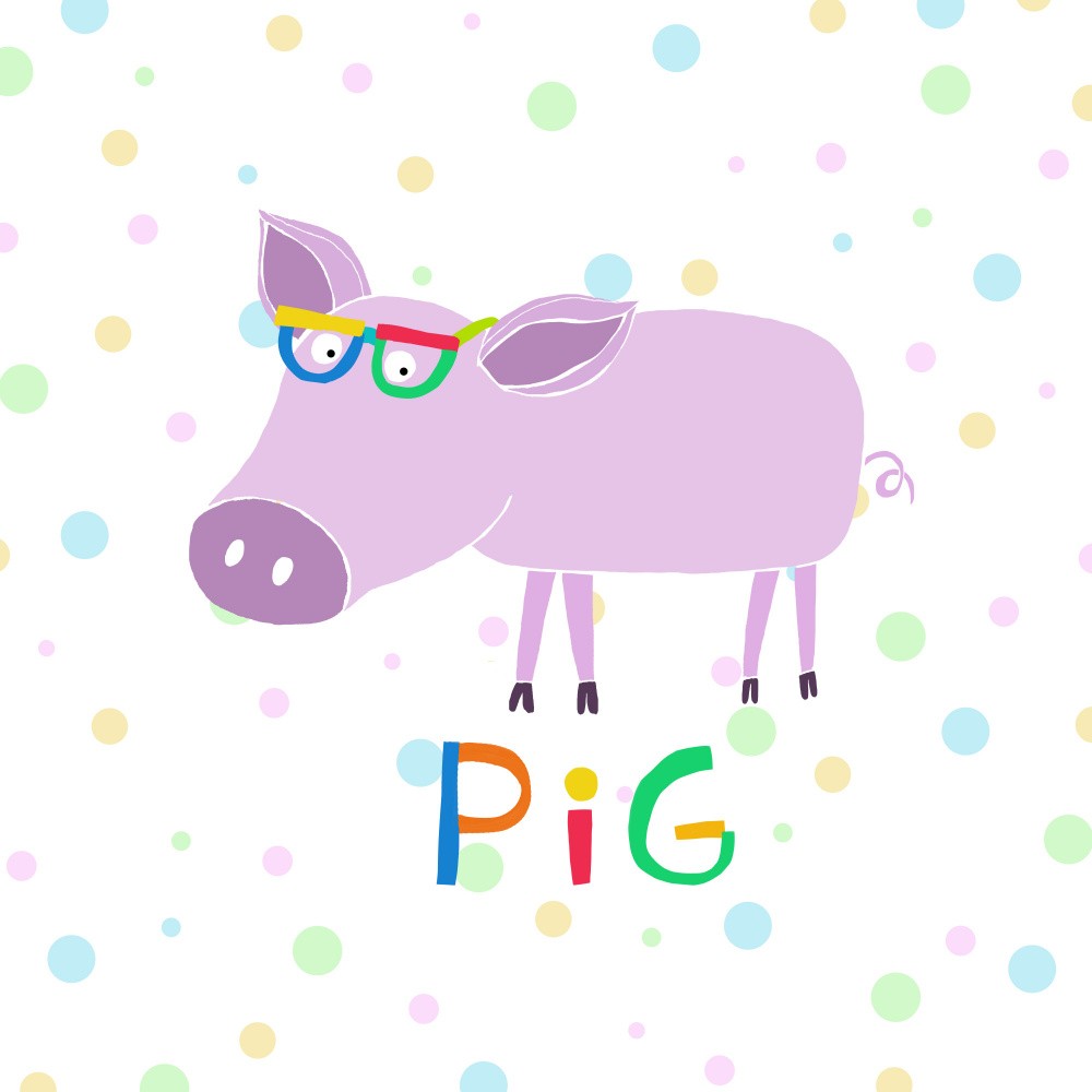Cute Pink Pig with Funny Colorful Glasses by Artist Carla Daly
