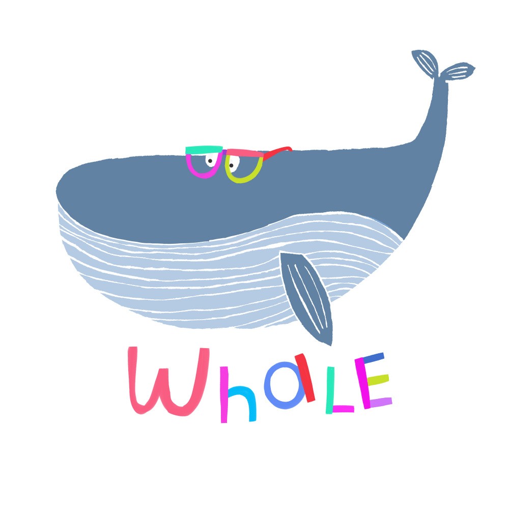 Cute Whale Wearing Colorful Glasses by Illustrator Carla Daly