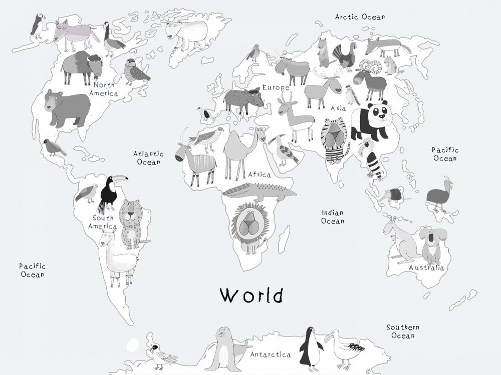 World Map Black White 30x40