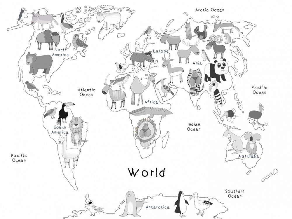 World Map Black White 30x40