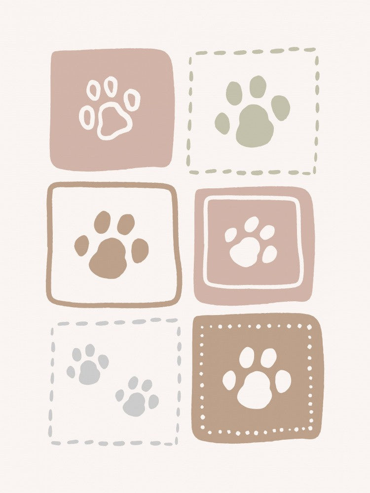Earthy Pastel Pawprints In Squares