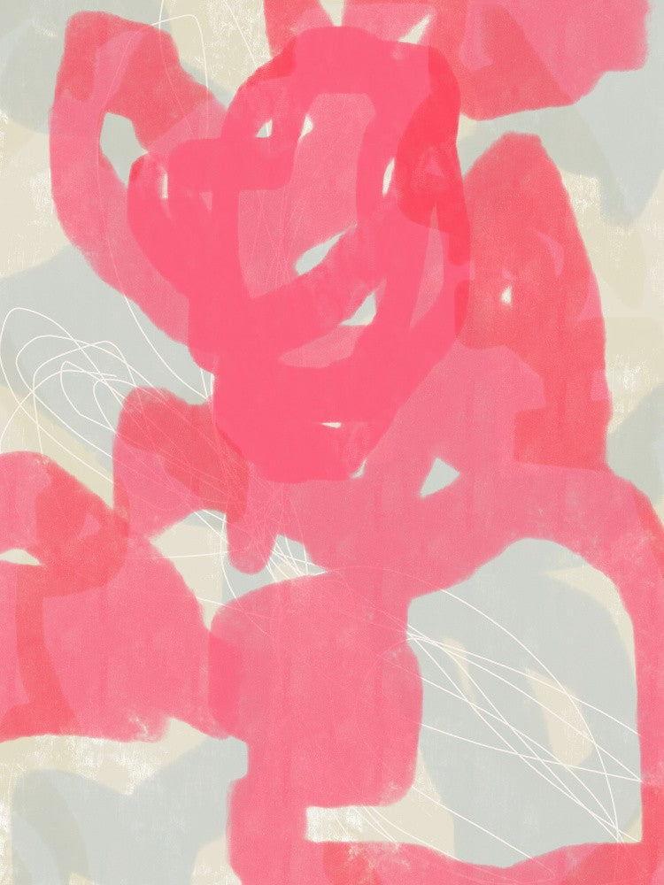 Abstrakte Malerei in Pastellfarben. Rosa, Hellblau und Weiß.
