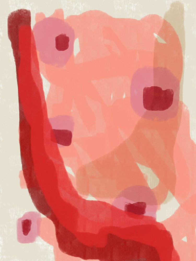 Abstract Painting In Pastel Colors. Red and pini.