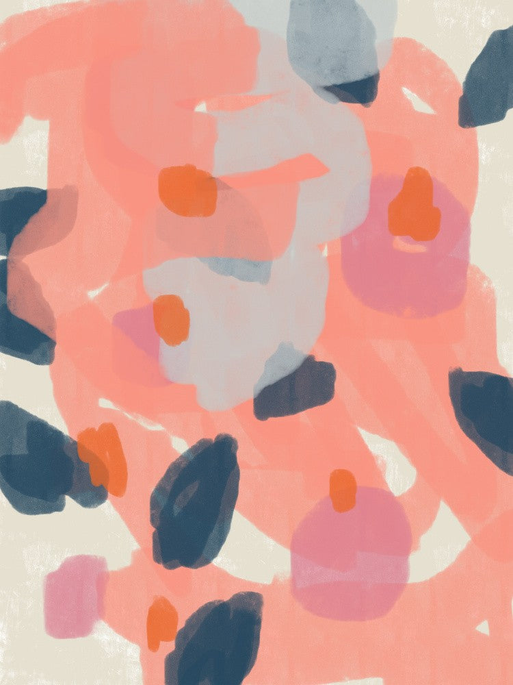 Abstract Painting In Pastel. Blue , orange, pink botanical abstract.