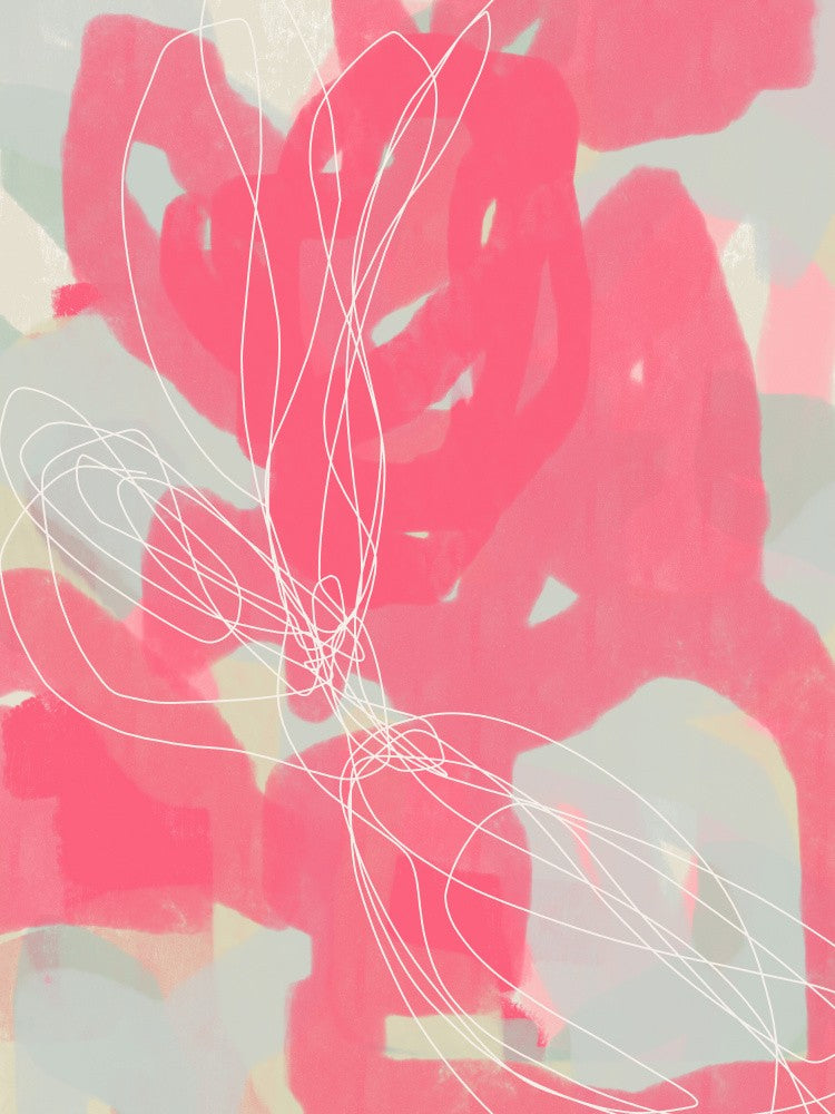 Peinture Abstraite. Coups de pinceau roses, gris et blancs.