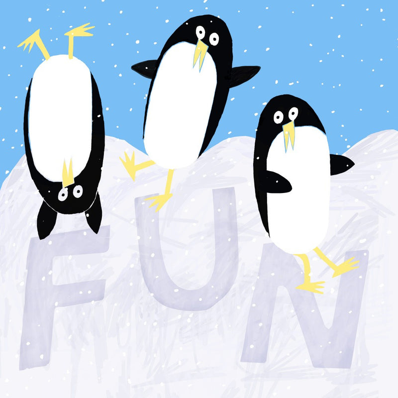 Fun! Cute Penguins Playing in the Snow
