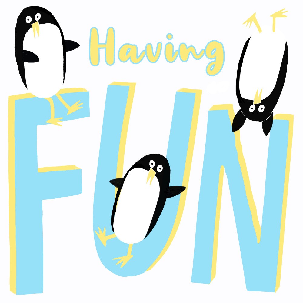Having Fun Cute Penguins with Text