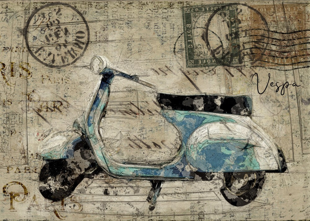 carte postale vespa vintage