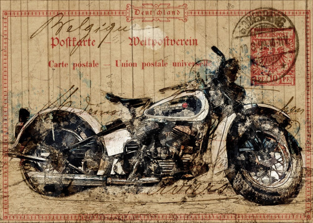 carte postale motorcycle retro