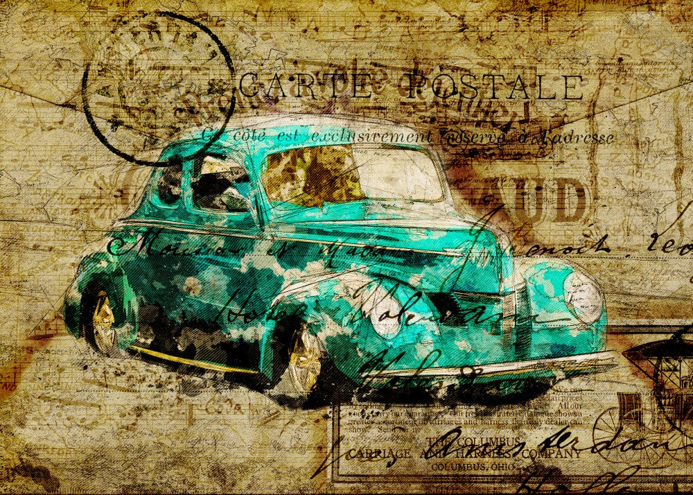 carte postal retro vehicle